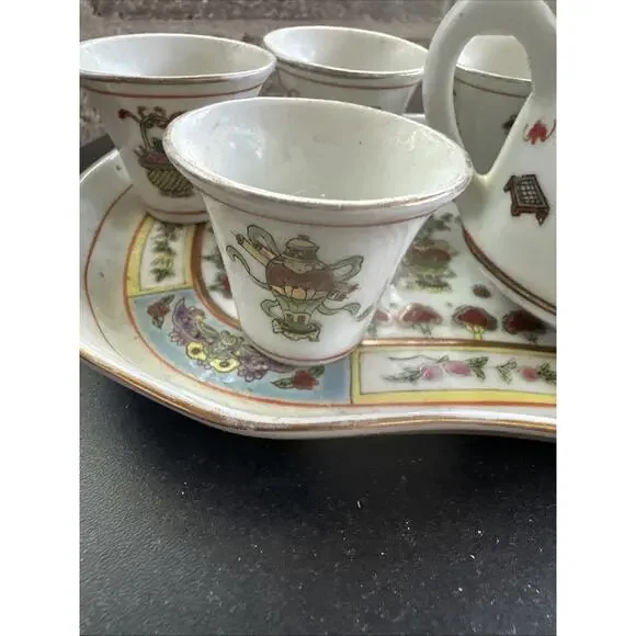 7 Piece Chinese Hand Painted Tea Set, Vintage. Home